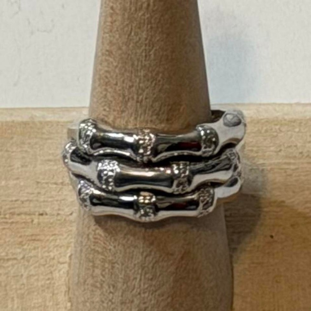 Silver Tone Rhinestone 3 Tier Bamboo Knot Ring, Women's Size 8